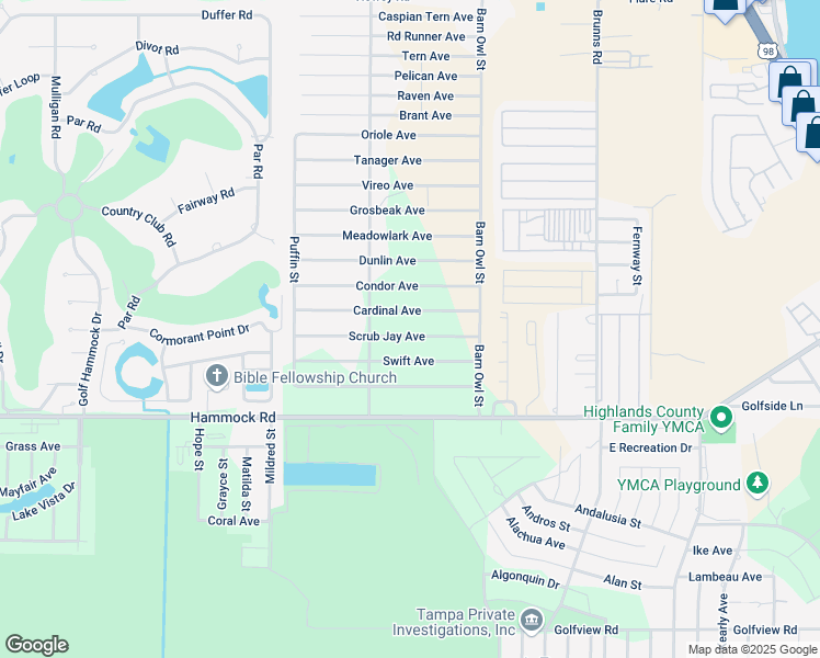map of restaurants, bars, coffee shops, grocery stores, and more near 243 Scrub Jay Avenue in Sebring