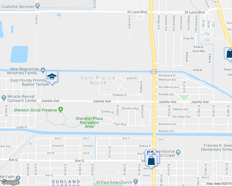 map of restaurants, bars, coffee shops, grocery stores, and more near 2601 Essex Drive in Fort Pierce