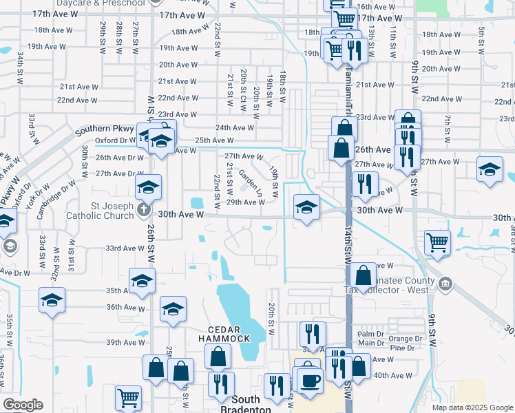 map of restaurants, bars, coffee shops, grocery stores, and more near 2003 29th Avenue West in Bradenton