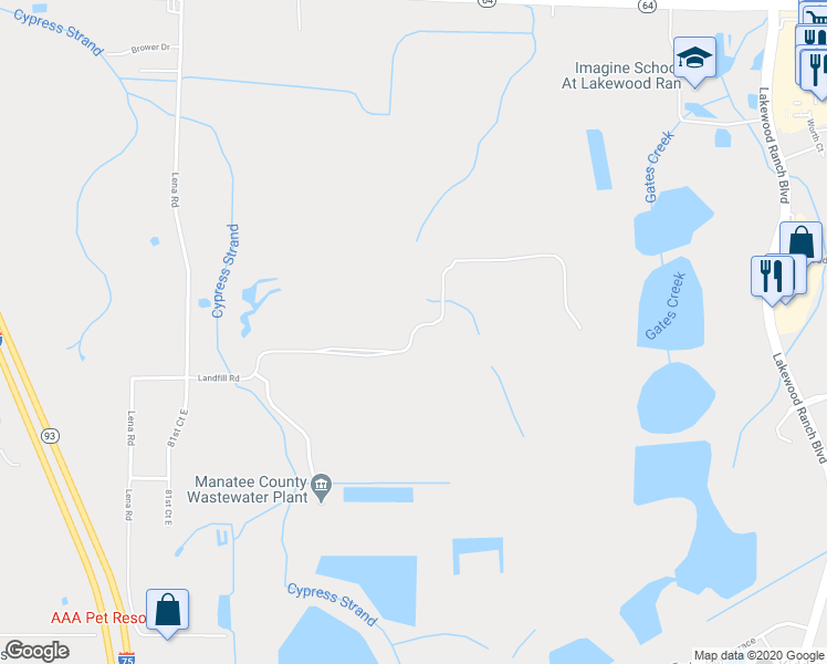 map of restaurants, bars, coffee shops, grocery stores, and more near Landfill Road in Manatee County