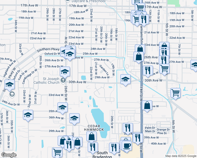 map of restaurants, bars, coffee shops, grocery stores, and more near 2039 29th Avenue West in Bradenton