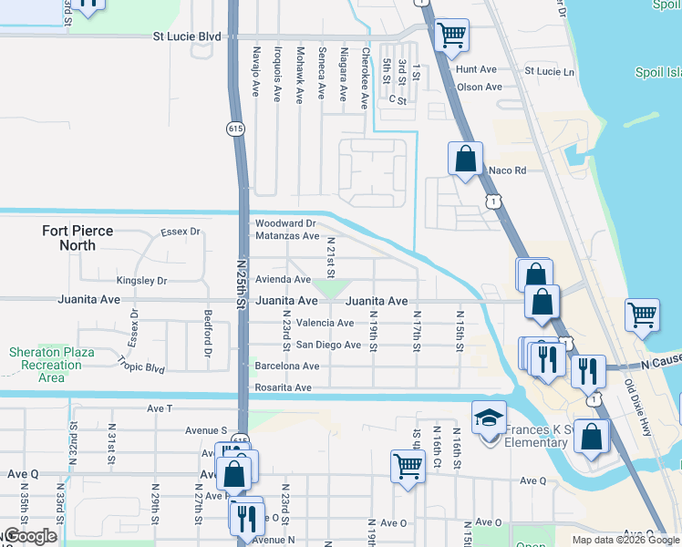map of restaurants, bars, coffee shops, grocery stores, and more near 2002 Avienda Avenue in Fort Pierce