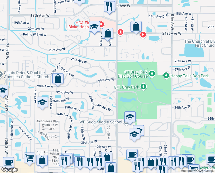map of restaurants, bars, coffee shops, grocery stores, and more near 2922 60th Street West in Bradenton