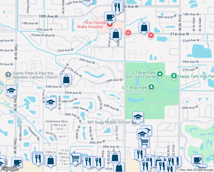 map of restaurants, bars, coffee shops, grocery stores, and more near 2906 61st Street West in Bradenton