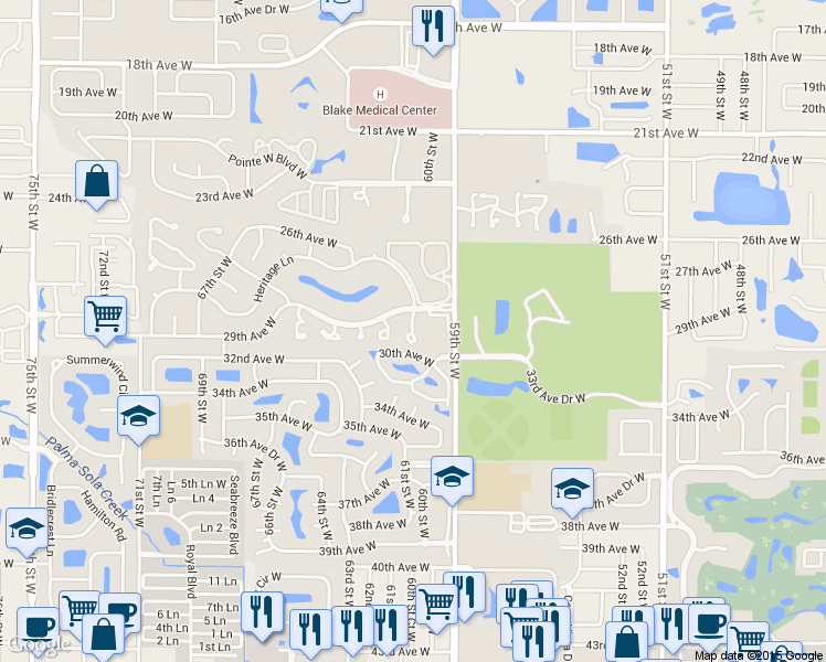 map of restaurants, bars, coffee shops, grocery stores, and more near 2922 60th Street West in Bradenton