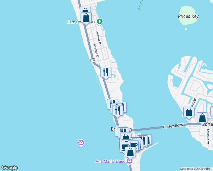 map of restaurants, bars, coffee shops, grocery stores, and more near 1501 Gulf Drive North in Bradenton Beach