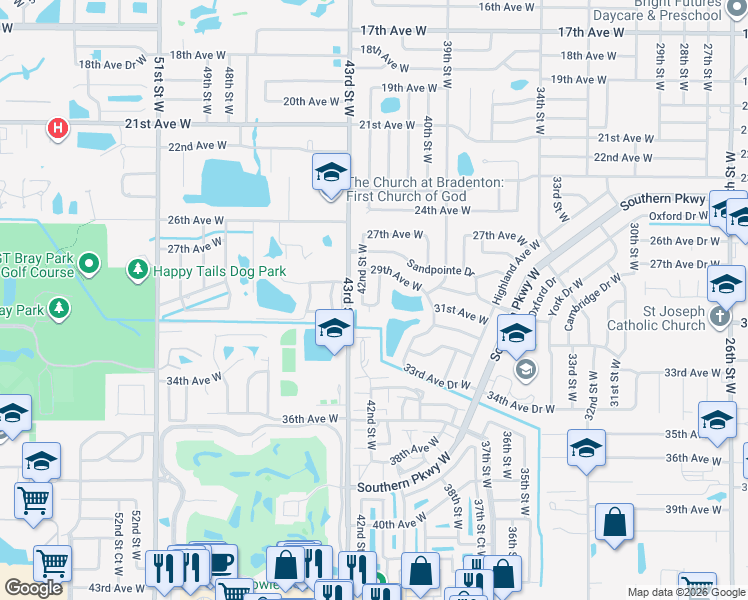 map of restaurants, bars, coffee shops, grocery stores, and more near 4121 31st Avenue West in Bradenton