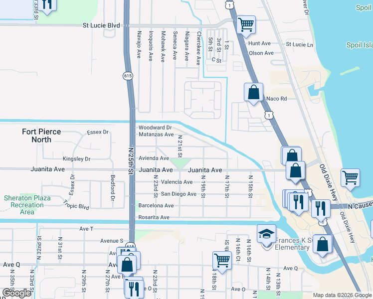 map of restaurants, bars, coffee shops, grocery stores, and more near 2003 San Marcos Avenue in Fort Pierce
