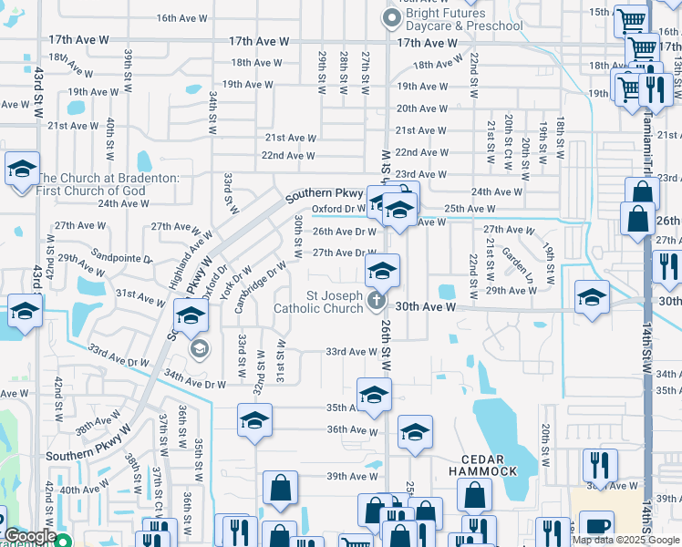 map of restaurants, bars, coffee shops, grocery stores, and more near 2807 27th Avenue Drive West in Bradenton
