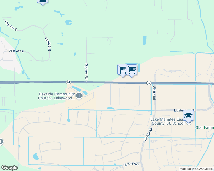 map of restaurants, bars, coffee shops, grocery stores, and more near 2104 162nd Street East in Bradenton