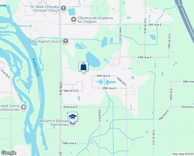 map of restaurants, bars, coffee shops, grocery stores, and more near 6114 26th Avenue East in Bradenton