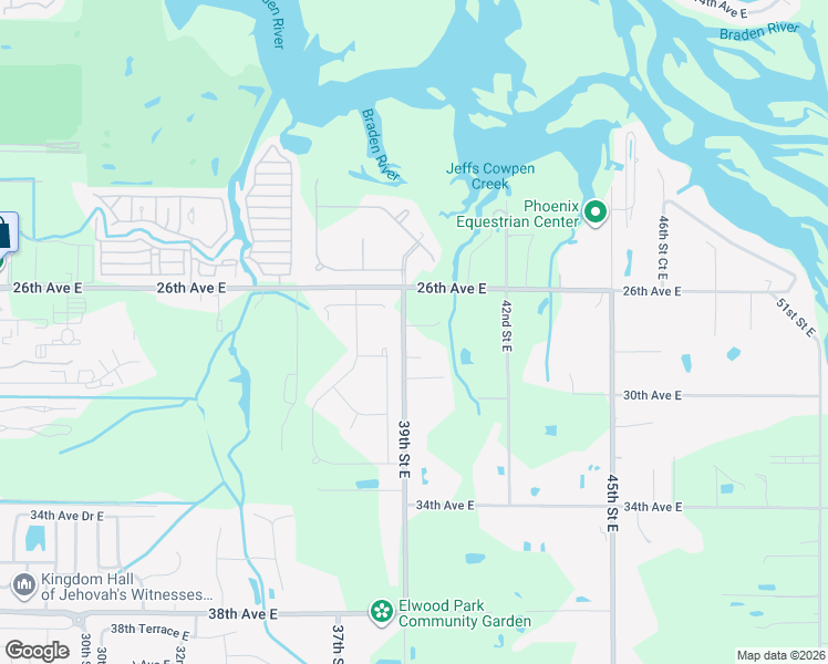 map of restaurants, bars, coffee shops, grocery stores, and more near 3900 26th Avenue East in Bradenton