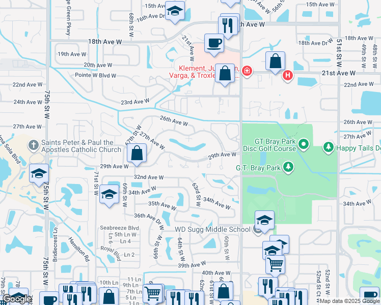 map of restaurants, bars, coffee shops, grocery stores, and more near 6218 29th Avenue West in Bradenton
