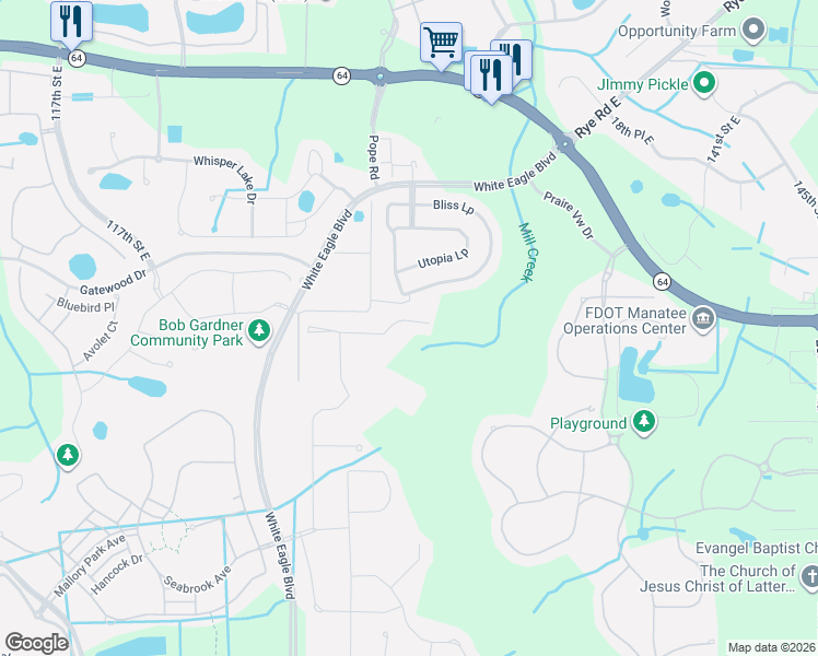 map of restaurants, bars, coffee shops, grocery stores, and more near 2305 Pope Road in Bradenton