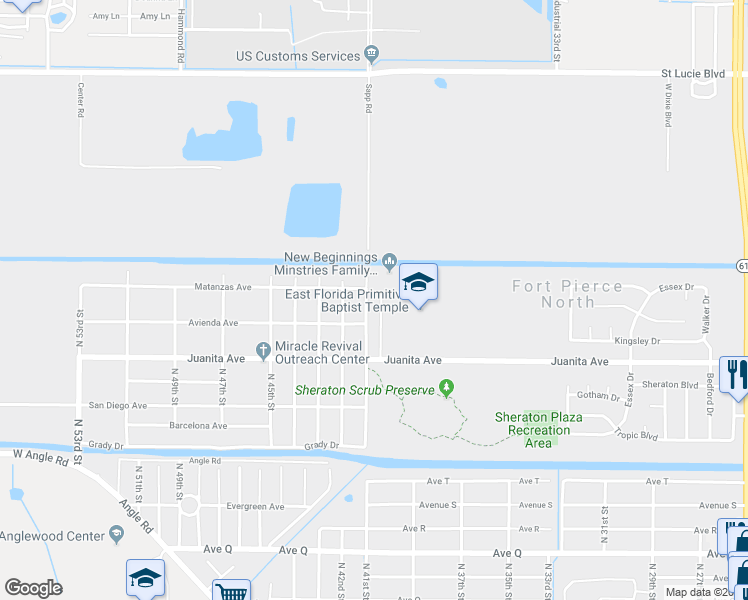 map of restaurants, bars, coffee shops, grocery stores, and more near 2309 Jo Haywood Drive in Fort Pierce