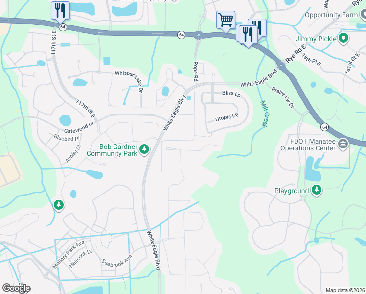 map of restaurants, bars, coffee shops, grocery stores, and more near 2515 Pope Road in Bradenton