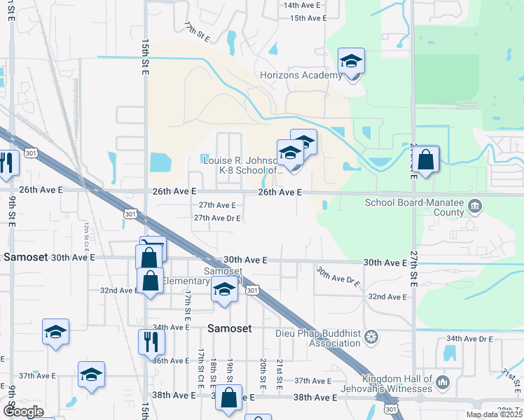 map of restaurants, bars, coffee shops, grocery stores, and more near 2703 19th Street Court East in Bradenton