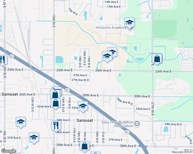 map of restaurants, bars, coffee shops, grocery stores, and more near 2703 19th Street Court East in Bradenton