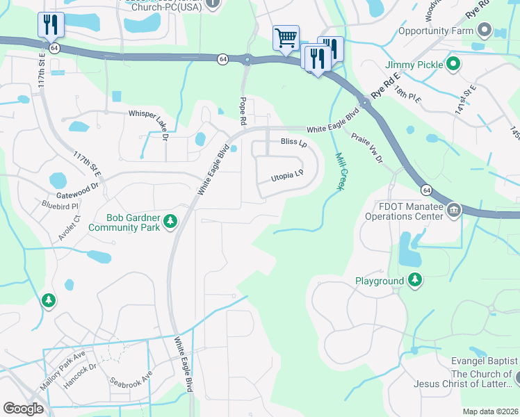 map of restaurants, bars, coffee shops, grocery stores, and more near 2305 Pope Road in Bradenton