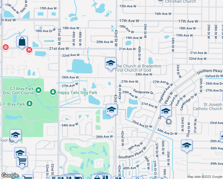 map of restaurants, bars, coffee shops, grocery stores, and more near 4411 Park Lake Terrace North in Bradenton