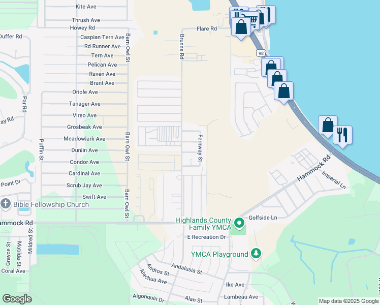 map of restaurants, bars, coffee shops, grocery stores, and more near 2010 Theodore Street in Sebring