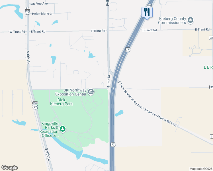 map of restaurants, bars, coffee shops, grocery stores, and more near 4129 Brahma Boulevard in Kingsville