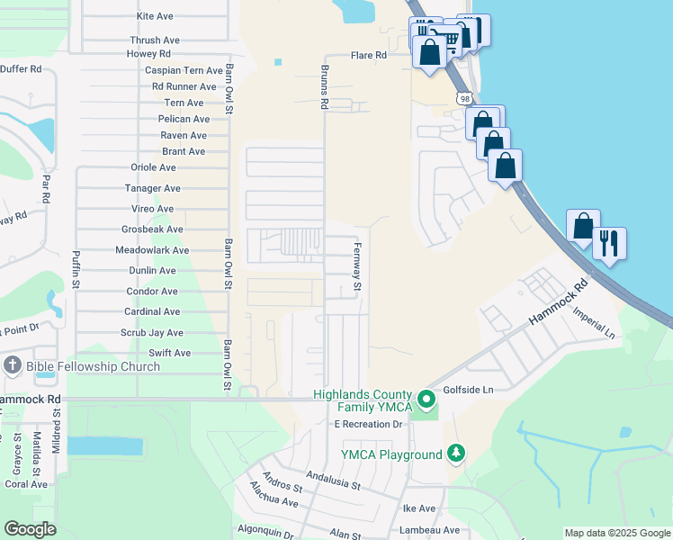 map of restaurants, bars, coffee shops, grocery stores, and more near 2010 Theodore Street in Sebring