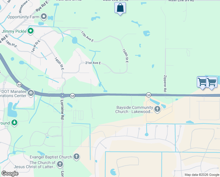 map of restaurants, bars, coffee shops, grocery stores, and more near 15211 Florida 64 in Bradenton