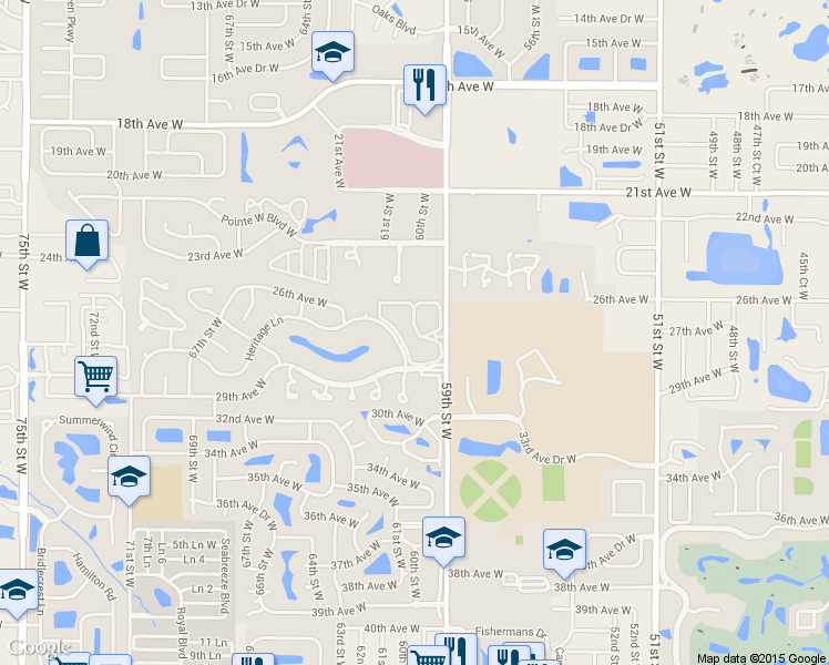 map of restaurants, bars, coffee shops, grocery stores, and more near 2701 60th Street West in Bradenton