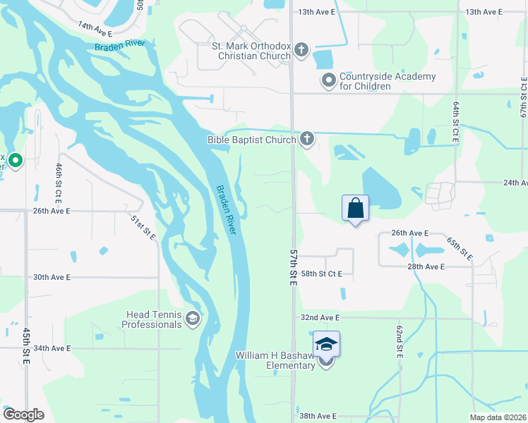 map of restaurants, bars, coffee shops, grocery stores, and more near 2520 57th Street East in Bradenton