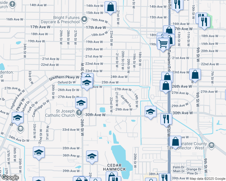 map of restaurants, bars, coffee shops, grocery stores, and more near 2205 26th Avenue West in Bradenton