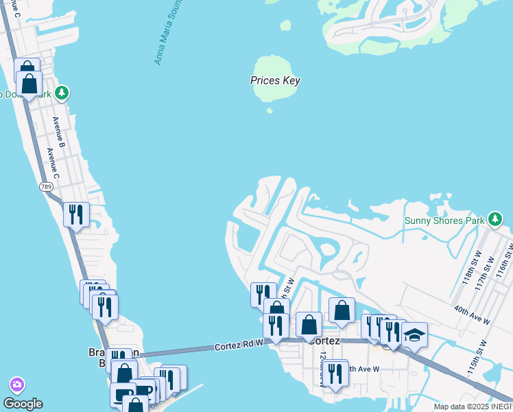 map of restaurants, bars, coffee shops, grocery stores, and more near 3948 Mariners Way in Cortez