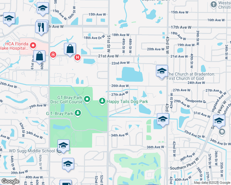 map of restaurants, bars, coffee shops, grocery stores, and more near 4921 26th Avenue West in Bradenton
