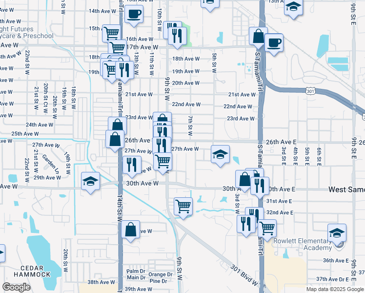 map of restaurants, bars, coffee shops, grocery stores, and more near 809 26th Avenue West in Bradenton