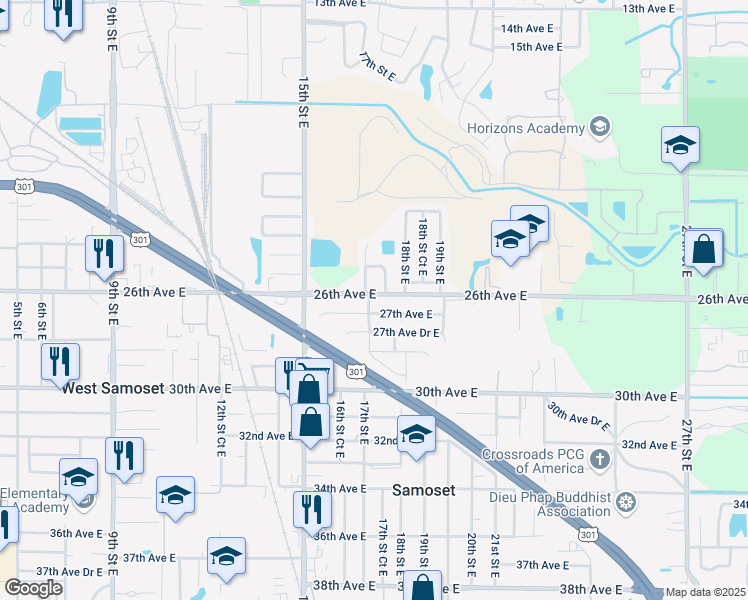 map of restaurants, bars, coffee shops, grocery stores, and more near 1702 26th Avenue East in Bradenton
