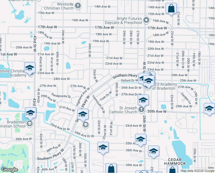 map of restaurants, bars, coffee shops, grocery stores, and more near 3110 Oxford Drive in Bradenton