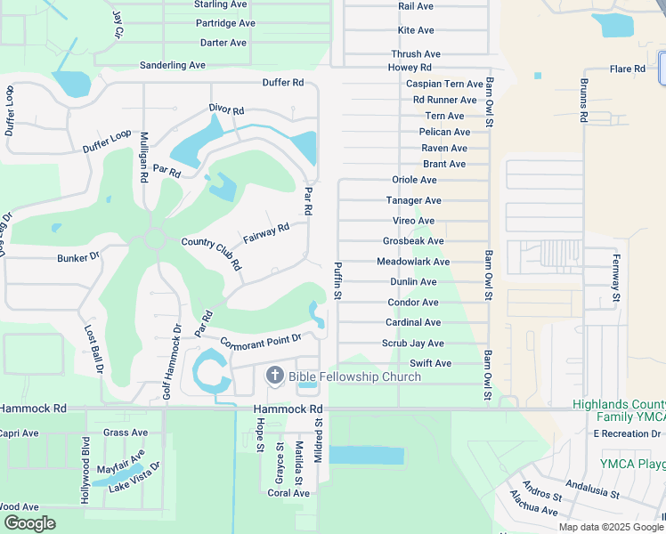 map of restaurants, bars, coffee shops, grocery stores, and more near 2205 Puffin Street in Sebring