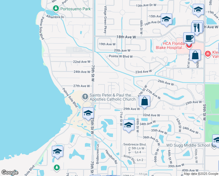 map of restaurants, bars, coffee shops, grocery stores, and more near 2763 73rd Court West in Bradenton