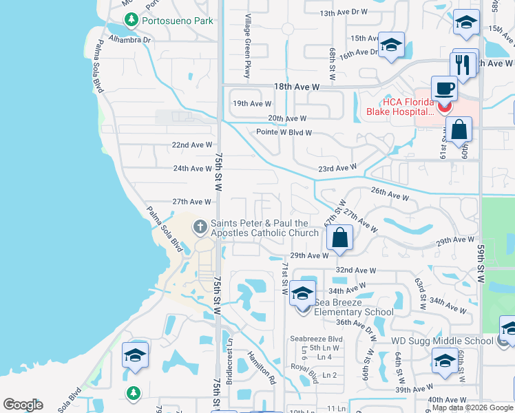 map of restaurants, bars, coffee shops, grocery stores, and more near 2763 73rd Court West in Bradenton