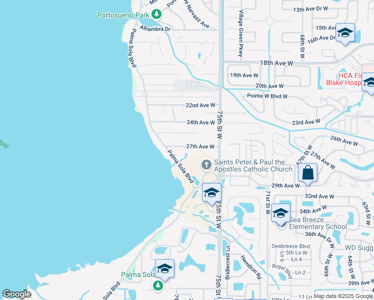 map of restaurants, bars, coffee shops, grocery stores, and more near 7717 27th Avenue West in Bradenton