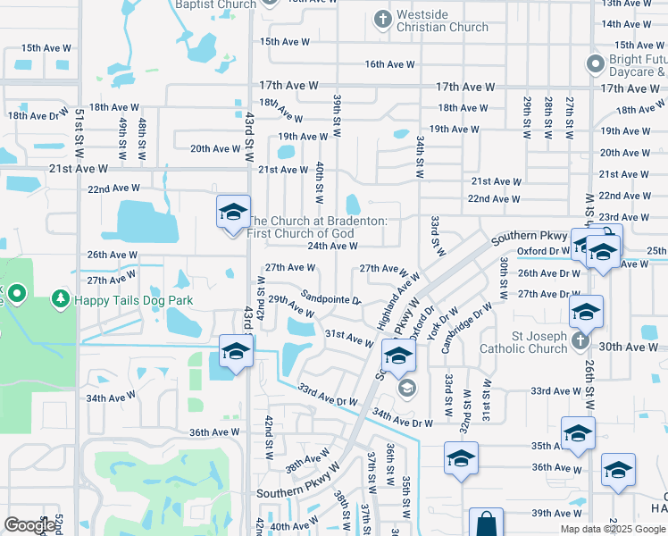 map of restaurants, bars, coffee shops, grocery stores, and more near 2601 40th Street West in Bradenton