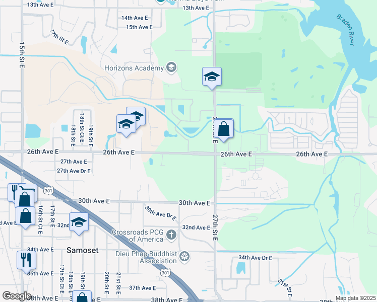 map of restaurants, bars, coffee shops, grocery stores, and more near 2355 26th Avenue East in Bradenton