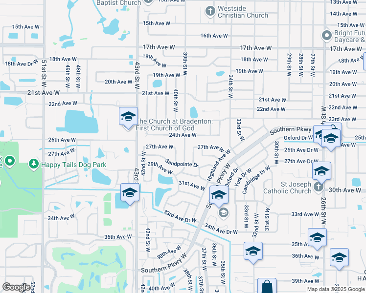 map of restaurants, bars, coffee shops, grocery stores, and more near 2601 40th Street West in Bradenton