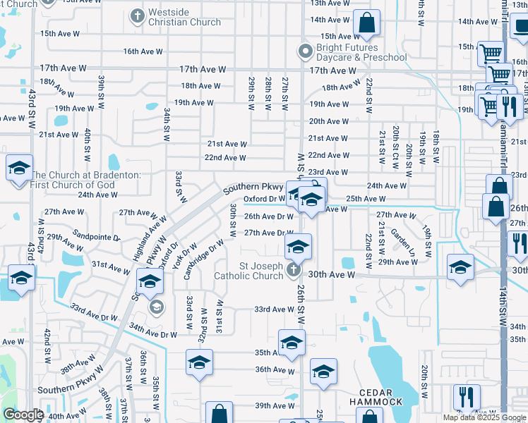 map of restaurants, bars, coffee shops, grocery stores, and more near 2804 26th Avenue Drive West in Bradenton