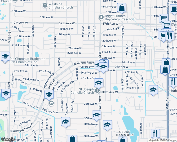map of restaurants, bars, coffee shops, grocery stores, and more near 2804 26th Avenue Drive West in Bradenton