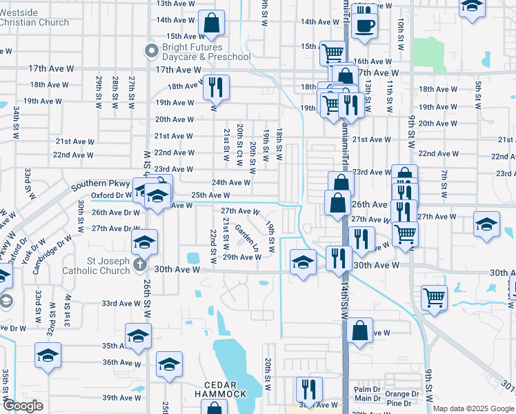 map of restaurants, bars, coffee shops, grocery stores, and more near 1912 27th Avenue West in Bradenton