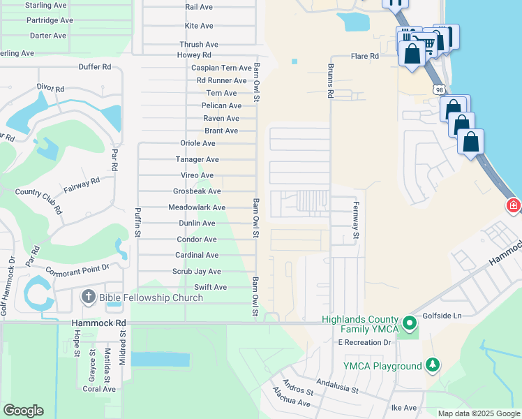 map of restaurants, bars, coffee shops, grocery stores, and more near 2204 Barn Owl Street in Sebring