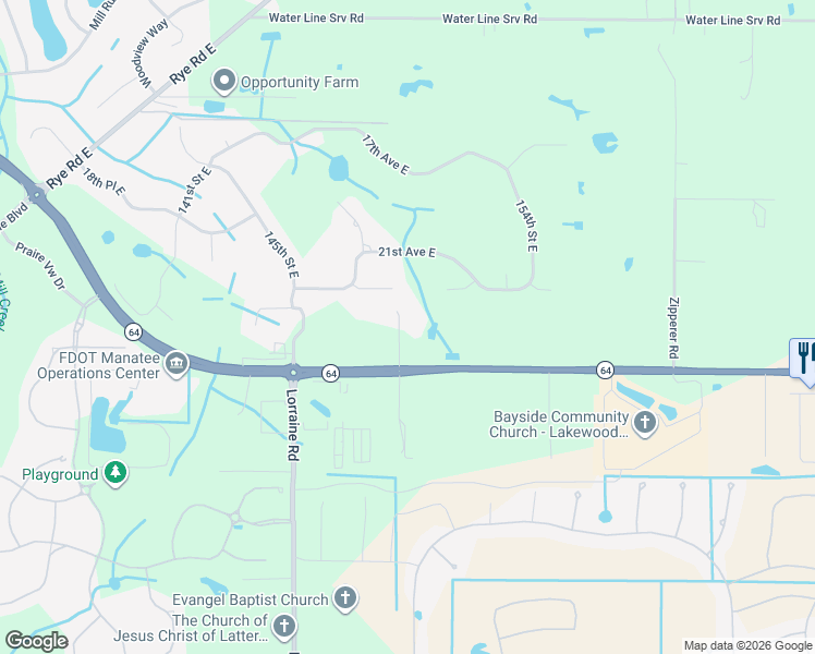 map of restaurants, bars, coffee shops, grocery stores, and more near 15009 Florida 64 in Bradenton