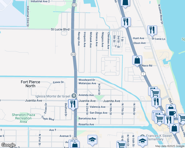 map of restaurants, bars, coffee shops, grocery stores, and more near 2425 Mohawk Avenue in Fort Pierce