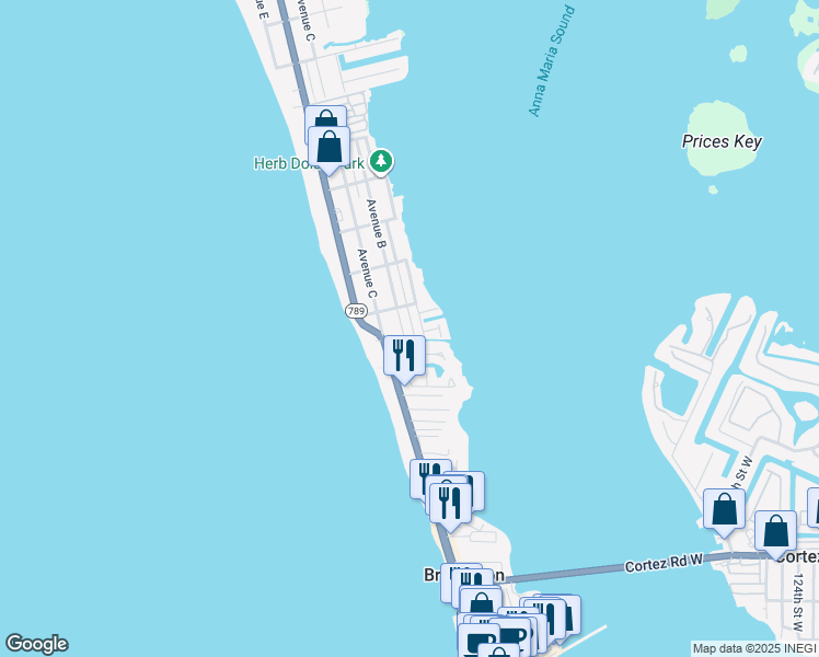 map of restaurants, bars, coffee shops, grocery stores, and more near 2104 Avenue A in Bradenton Beach